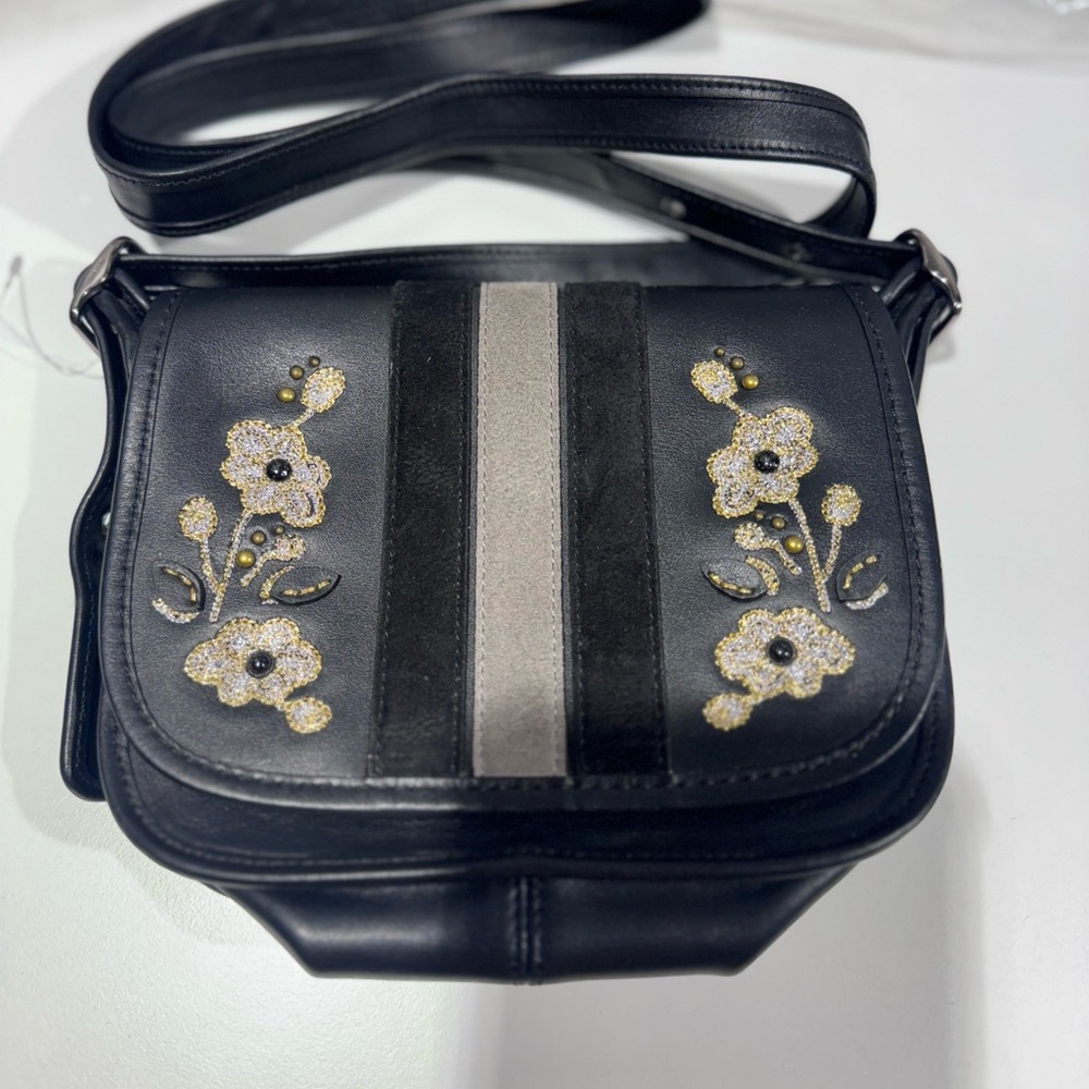 Coach Floral Embroidered Black Crossbody Bag Mini